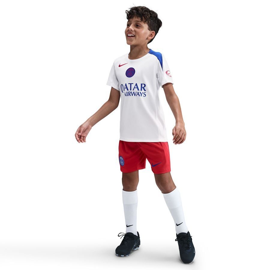 Paris Saint Germain Training T-Shirt Dri-FIT Strike 3rd - White/Hyper Royal/Global Red Kids-SoccerKits Hub | Buy Soccer Jerseys Online